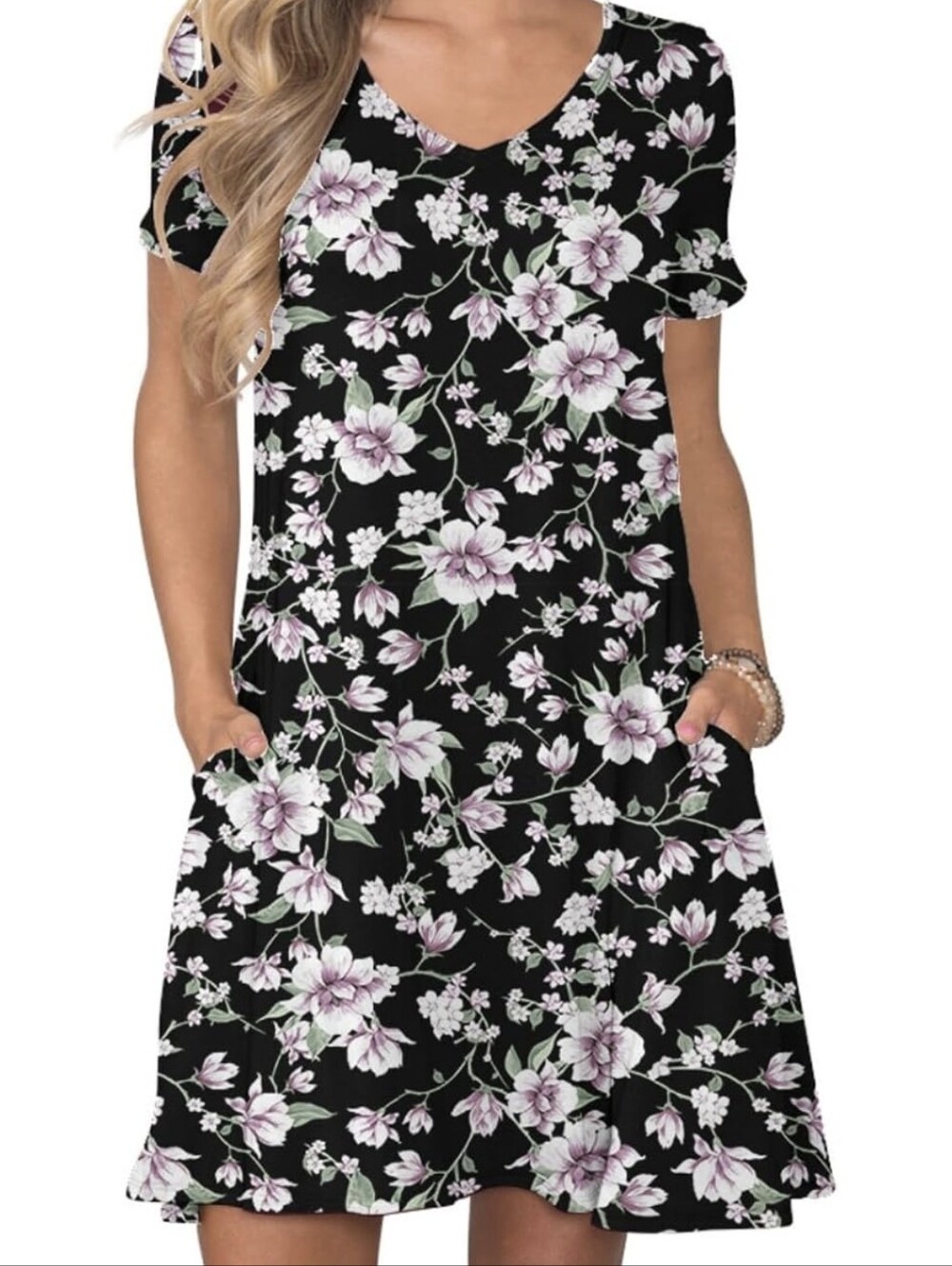 Lionstill Black & White Floral Swing Dress with Pockets, Size Medium, NWOT